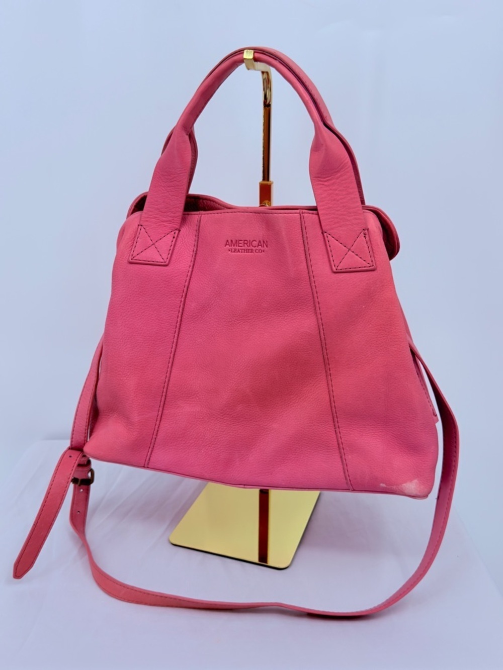 American Leather Co Pink Leather Crossbody Bag Satchel Top Handle Purse